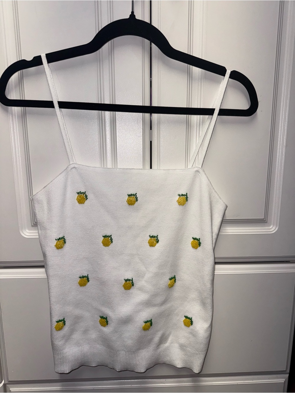 White Pineapple Embroidered Knit Tank Top